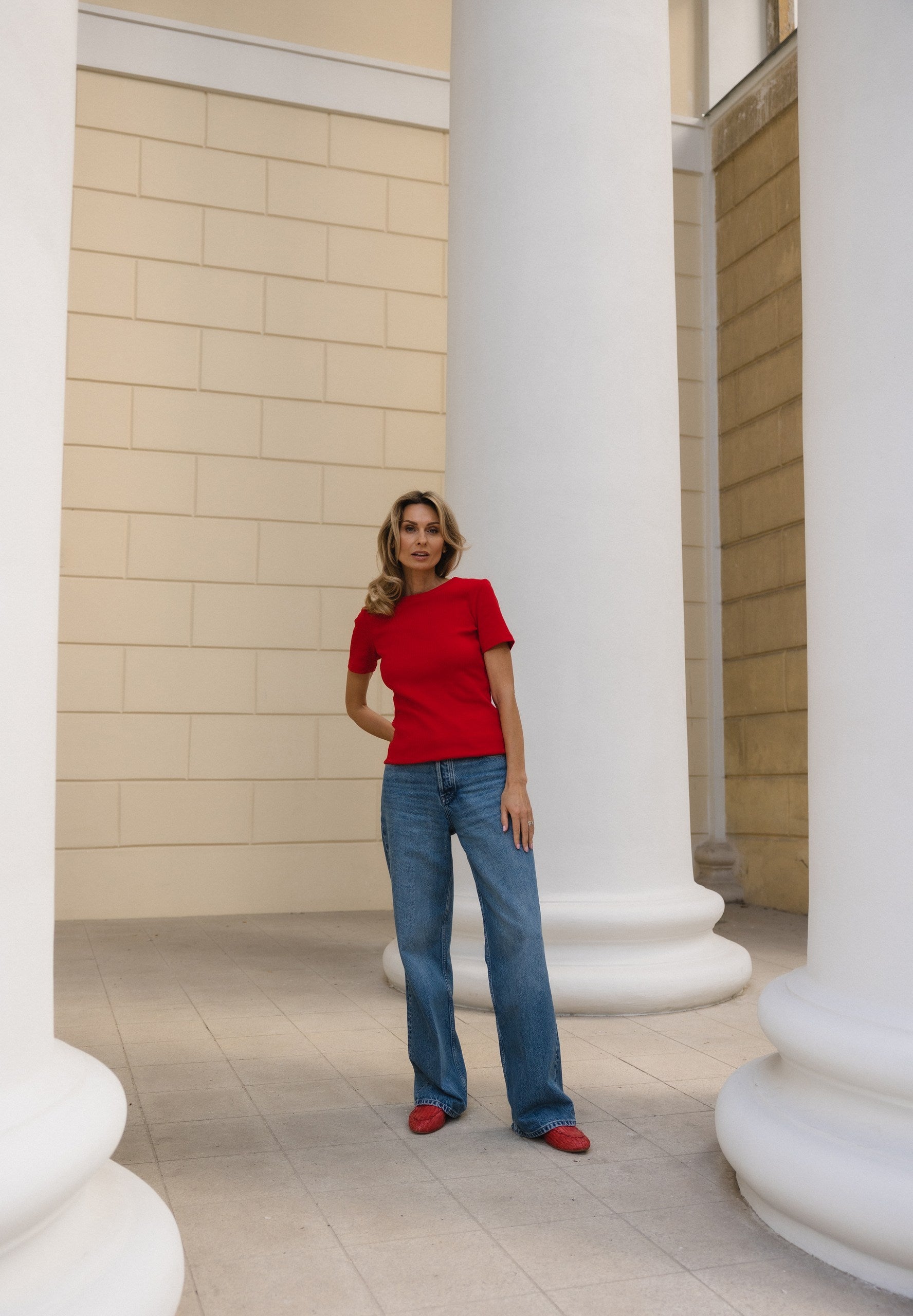 Simplex Short Sleeve Rib Tee in Red 