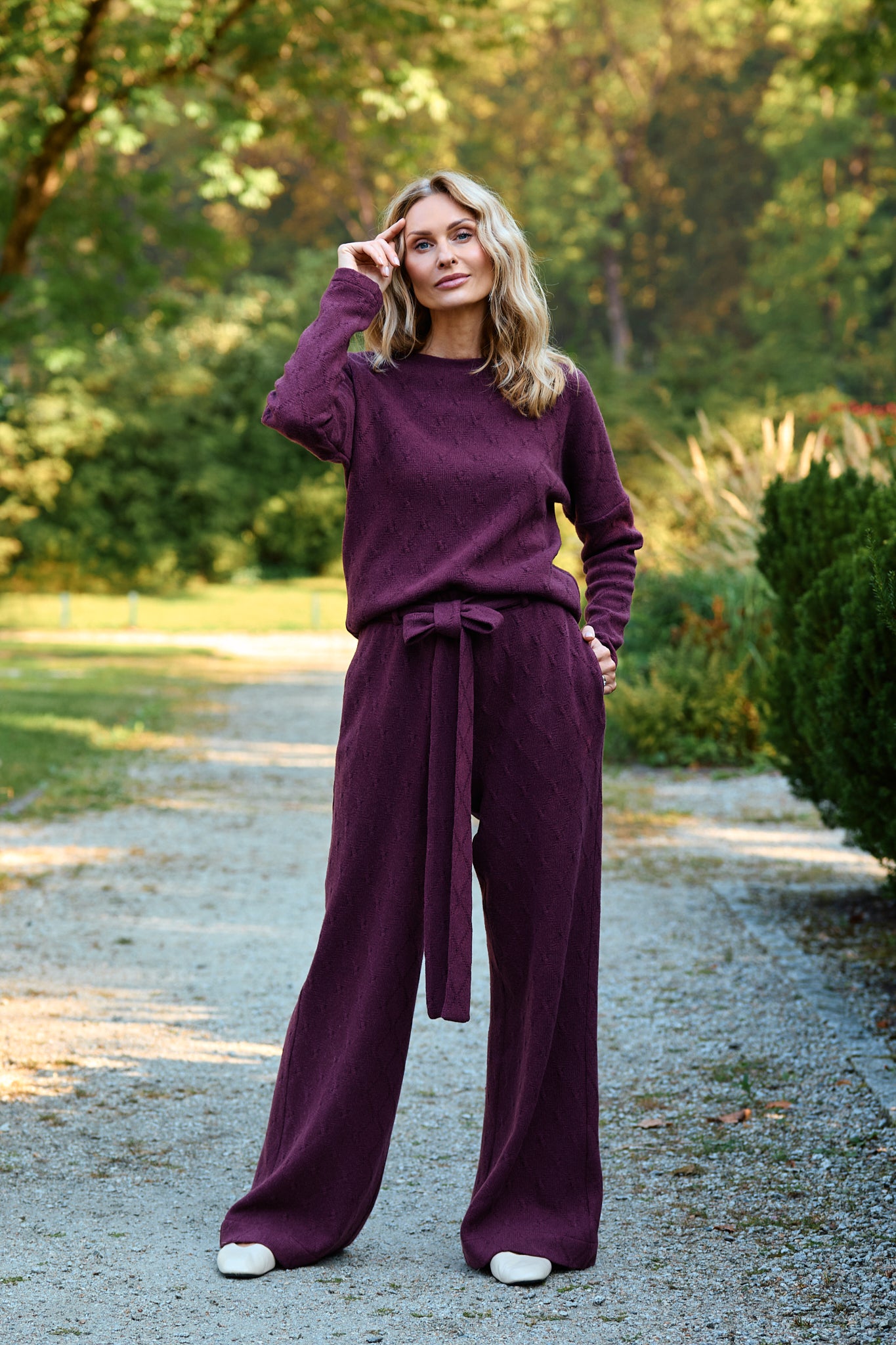 Spero Patterned Pants in Burgundy